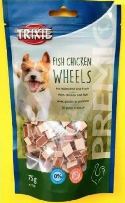 تشویقی سگ تریکسی قطعه ای مرغ با ماهی ۷۵ گرمی